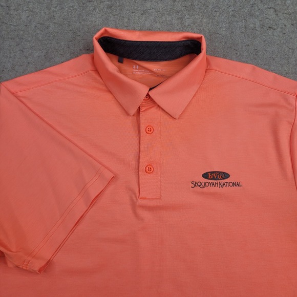Under Armour Other - Under Armour Golf Polo Shirt Mens‎ L Loose Orange Short Sleeve Performance Logo